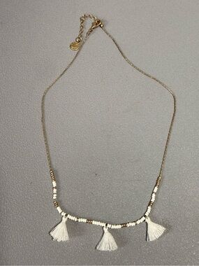 Hope Ave Dainty Gold-Tone and White Tassel Seed Bead Necklace